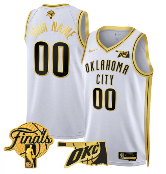 Custom Oklahoma City Thunder Jersey 2025 Finals Swingman Stitched White Gold by My store basketball