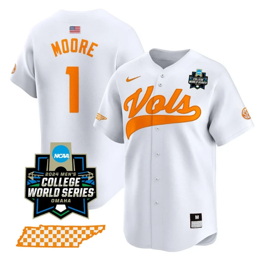 Christian Moore Jersey #1 Tennessee Volunteers 2024 College World Series Vapor Premier Limited NCAA Baseball Stitched White by My Store