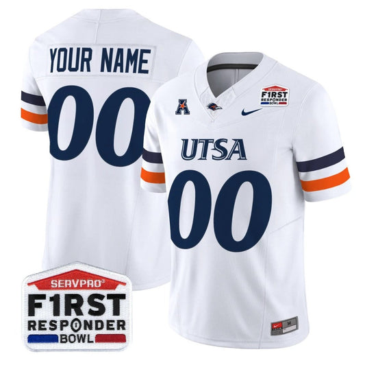 Custom UTSA Roadrunners Jersey 2025 First Responder Bowl Stitched White by NCAA Football Jersey