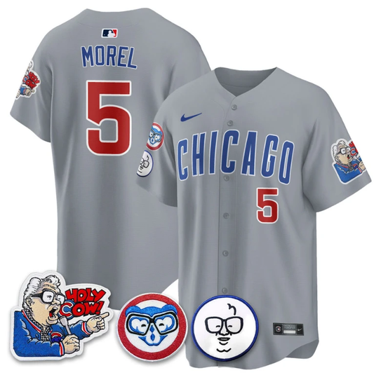 Christopher Morel Jersey #5 Chicago Cubs Harry Caray Holy Cow Patch Premier Limited Stitched Gray by My Store