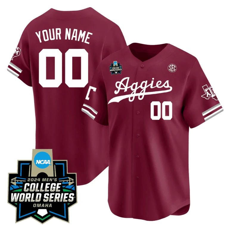 Custom Texas AM Aggies Jersey 2024 College World Series Vapor Premier Limited V2 NCAA Baseball Stitched Aggie Maroon by My Store