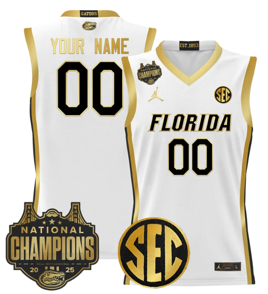 Custom Florida Gators Jersey 2025 National Champions Patch Stitched White Gold by My store basketball