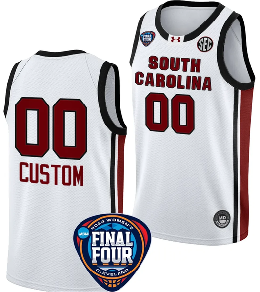 Custom South Carolina Gamecocks Basketball Jersey Name and Number 2024 NCAA March Madness Final Four White by My store basketball