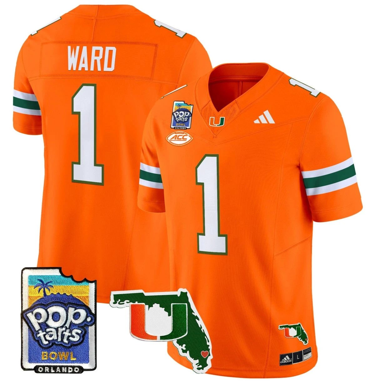 Cam Ward Jersey #1 Miami Hurricanes 2025 PopTarts Bowl Patch Orange by My Store