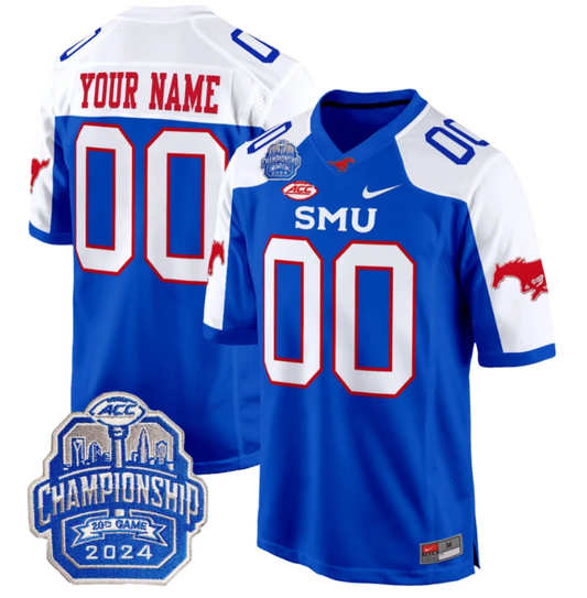 Custom SMU Mustangs Jersey 2024 ACC Championship Patch Football Blue Alternate by My Store