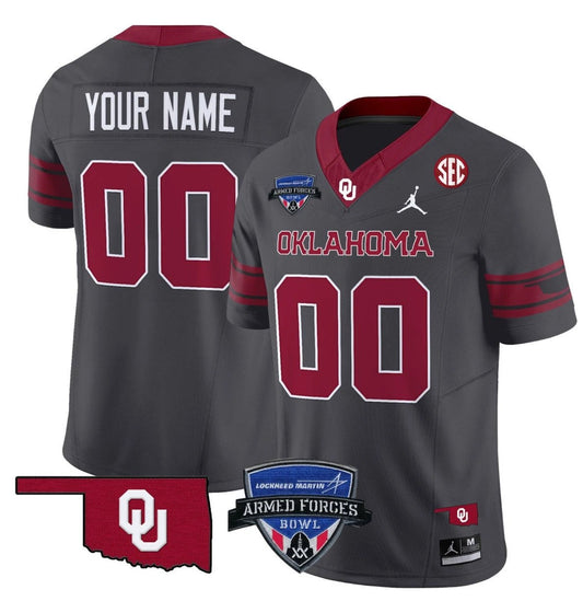 Custom Oklahoma Sooners Jersey 2025 Armed Forces Bowl Patch Vapor Anthracite by My Store