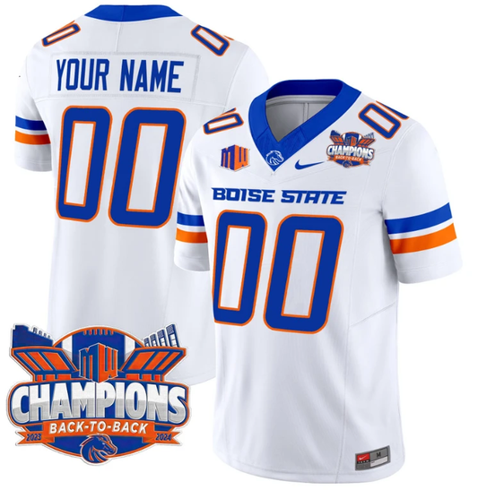 Custom Boise State Broncos Jersey Back To Back Champions Football White by My Store