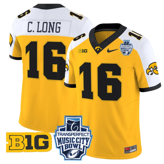 Chuck Long Jersey #16 Iowa Hawkeyes 2024 Music City Bowl Patch Gold Alternate by My Store