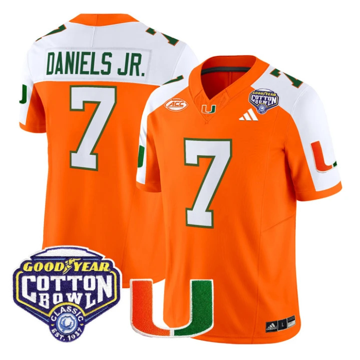 CJ Daniels Jersey #7 Miami Hurricanes 2025 Cotton Bowl Patch Stitched by My Store NCAA Football Jerseys