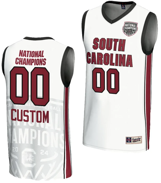 Custom South Carolina Gamecocks Jersey Name and Number 2024 NCAA Basketball National Champions White by My store basketball
