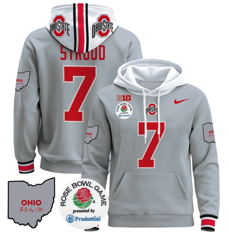 C J Stroud Hoodie #7 Ohio State Buckeyes Rose Bowl Pullover by Hoodie Pullover