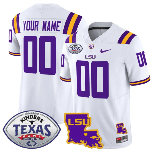 Custom LSU Tigers Jersey 2024 Texas Bowl Patch Football Stitched White by My Store