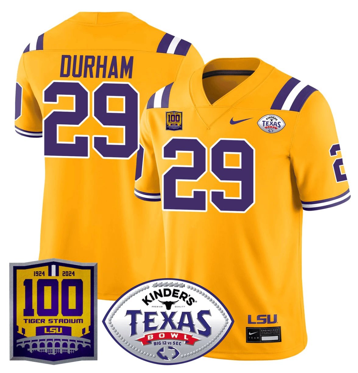 Caden Durham Jersey #29 LSU Tigers Texas Bowl Patch Football Gold by NCAA Football Jersey