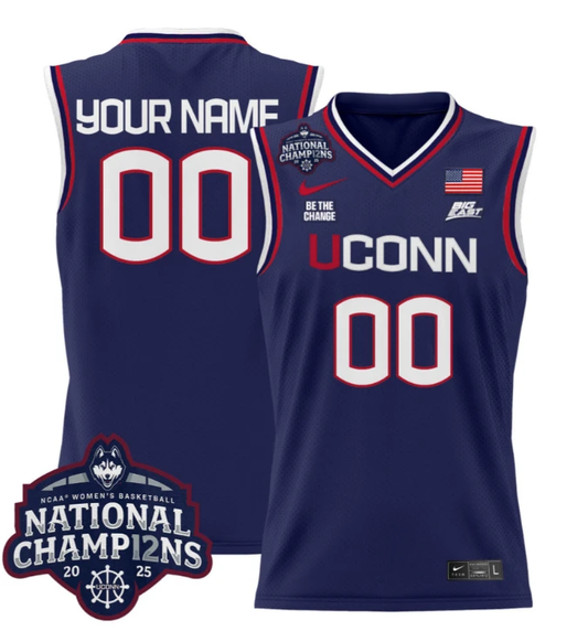 Custom UConn Huskies Jersey 2025 National Champions Patch Stitched Navy by My store basketball