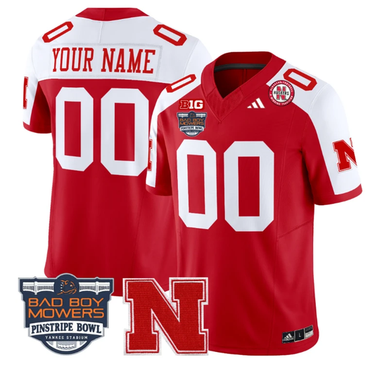 Custom Nebraska Cornhuskers Jersey 2025 Pinstripe Bowl Patch Scarlet Alternate by My Store