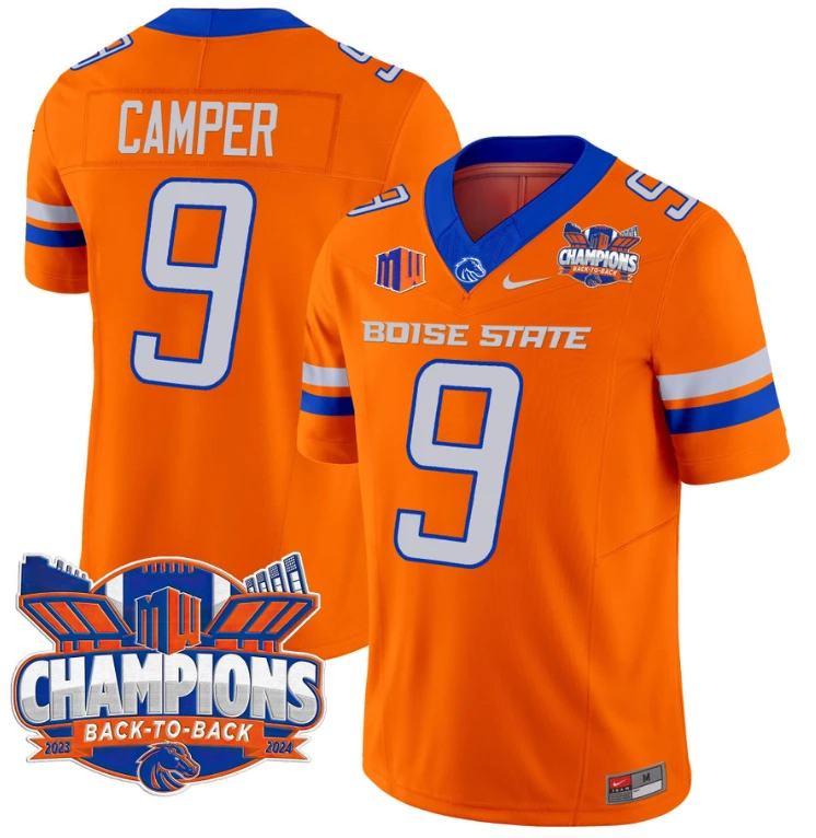 Cameron Camper Jersey #9 Boise State Broncos Back To Back Champions Orange by My Store