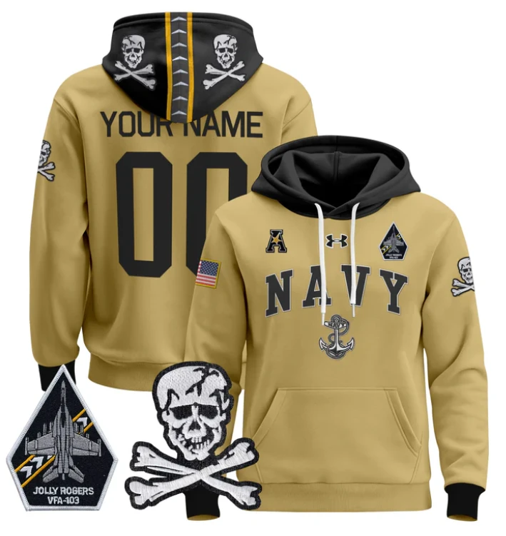 Custom Navy Midshipmen Hoodie 2024 Pullover Jolly Rogers Patch by Hoodie Pullover