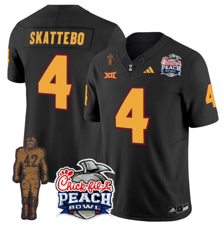 Cam Skattebo Jersey #4 Sun Devils Pat Tillman Peach Bowl Patch Black by My Store
