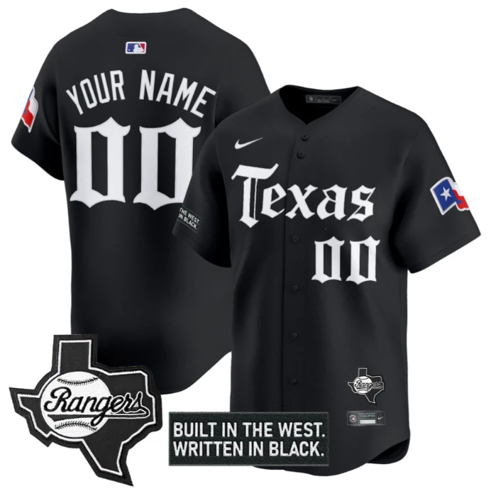 Custom Texas Rangers Jersey Gothic Frontier Edition Vapor Premier Limited Stitched Black by My Store
