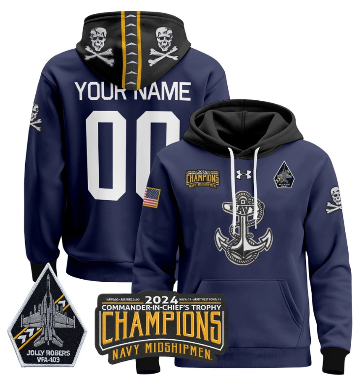 Custom Navy Midshipmen Hoodie 2024 Trophy Champions Pullover Gold Alternate by Hoodie Pullover