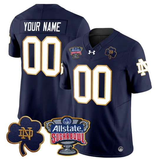Custom Notre Dame Fighting Irish Jersey 2024 Sugar Bowl Patch Vapor Navy by NCAA Football Jersey