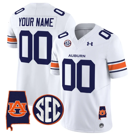 Custom Auburn Tigers Jersey Name, Number 2025 Alabama Patch Stitched White by My Store NCAA Football Jerseys