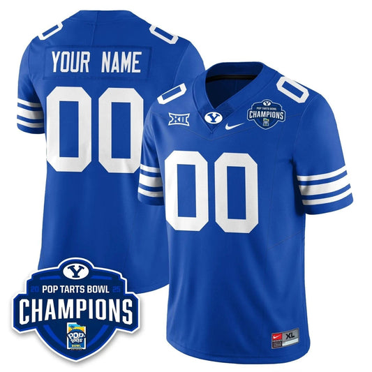 Custom BYU Cougars Jersey 2025 Pop-Tarts Bowl Champions Patch Stitched Royal by NCAA Football Jersey