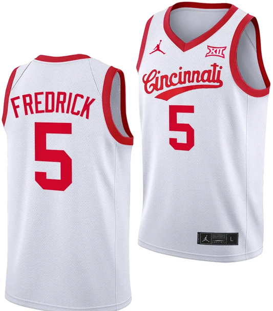 CJ Fredrick Jersey #5 Cincinnati Bearcats 70s Throwback Basketball White by My store basketball