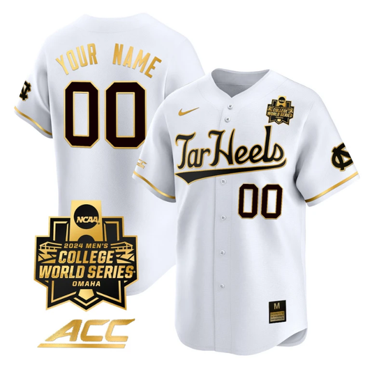 Custom North Carolina Tar Heels Jersey 2024 College World Series Vapor Premier Limited NCAA Baseball Stitched White Gold by My Store