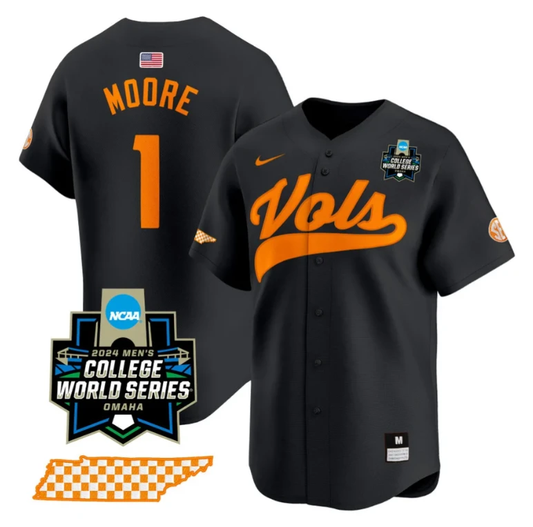 Christian Moore Jersey #1 Tennessee Volunteers 2024 College World Series Vapor Premier Limited NCAA Baseball Stitched Black by My Store