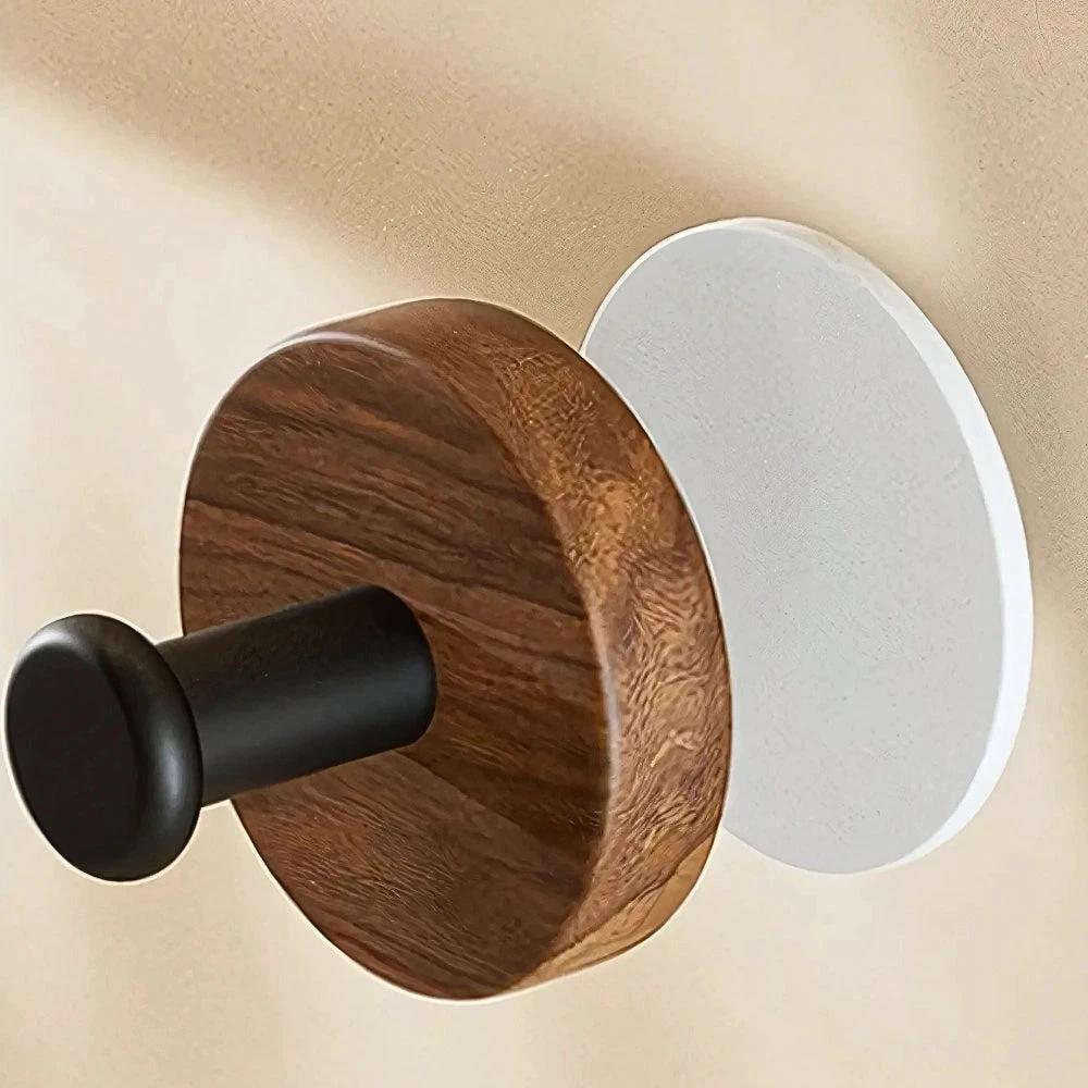 Chic Round Self-Adhesive Timber Wall Hook Piece by Casa & Beyond