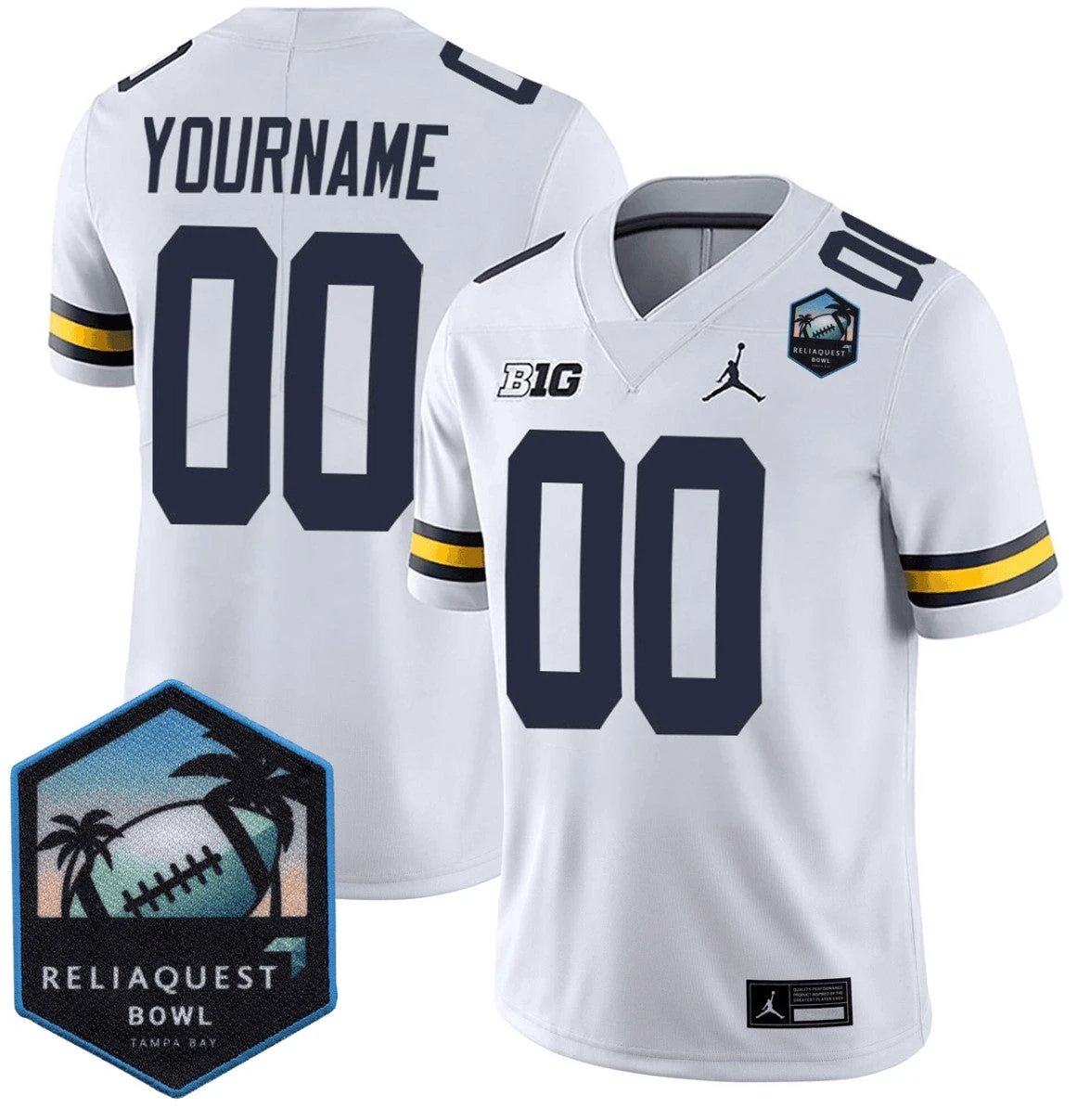 Custom Michigan Wolverines Jersey Name, Number ReliaQuest Bowl Patch White by NCAA Football Jersey