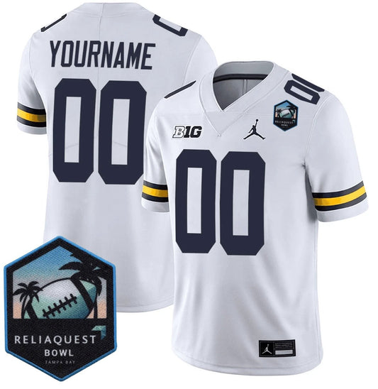 Custom Michigan Wolverines Jersey Name, Number ReliaQuest Bowl Patch White by NCAA Football Jersey
