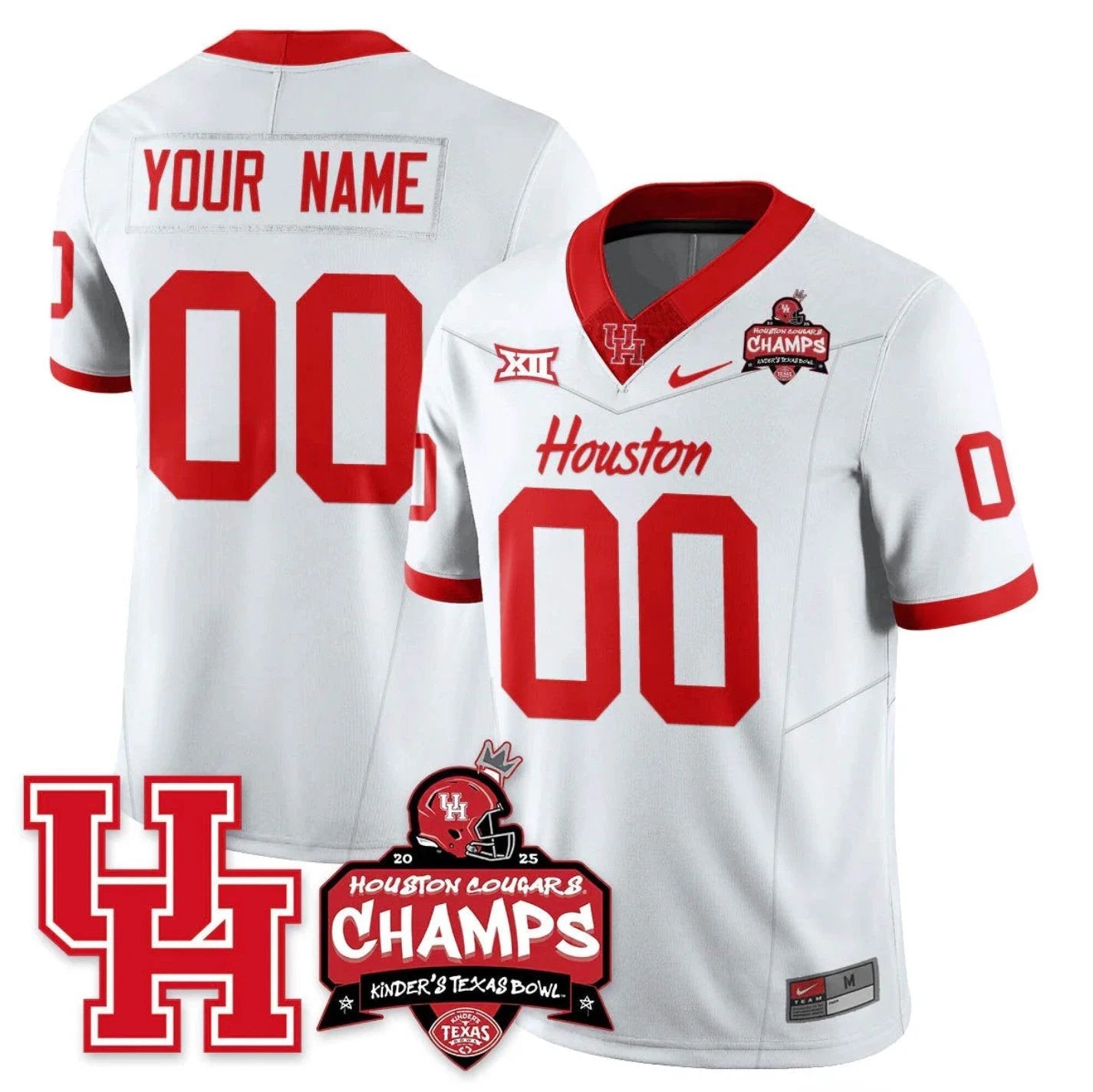 Custom Houston Cougar Jersey 2025 Kinder's Texas Bowl Champions Stitched White by NCAA Football Jersey