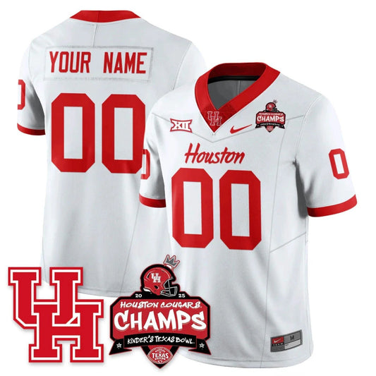 Custom Houston Cougar Jersey 2025 Kinder's Texas Bowl Champions Stitched White by NCAA Football Jersey