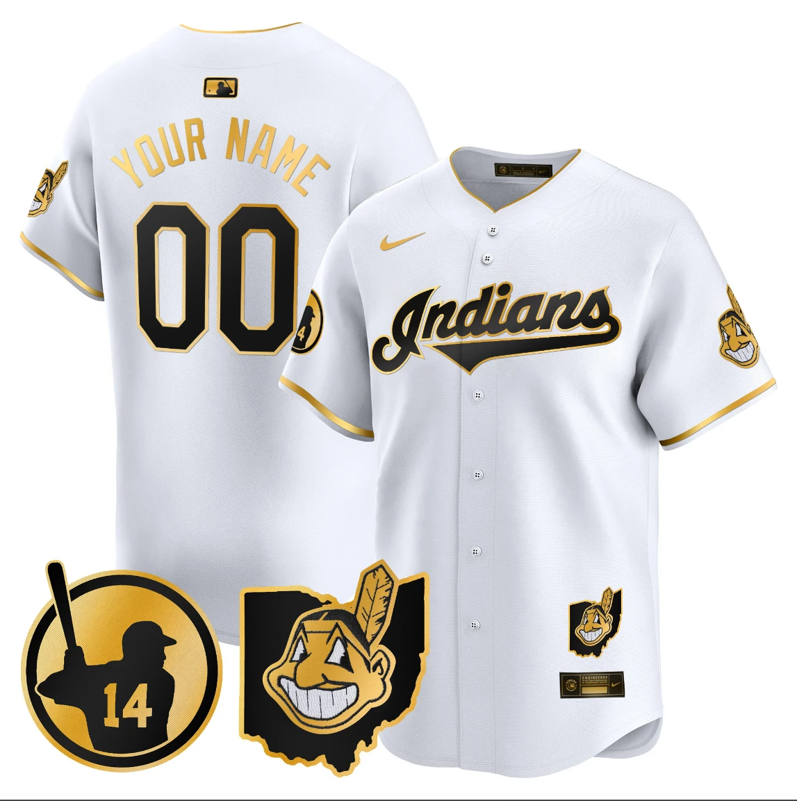 Custom Cleveland Indians Jersey Larry Doby Patch Vapor Premier Limited Stitched White Gold by My Store