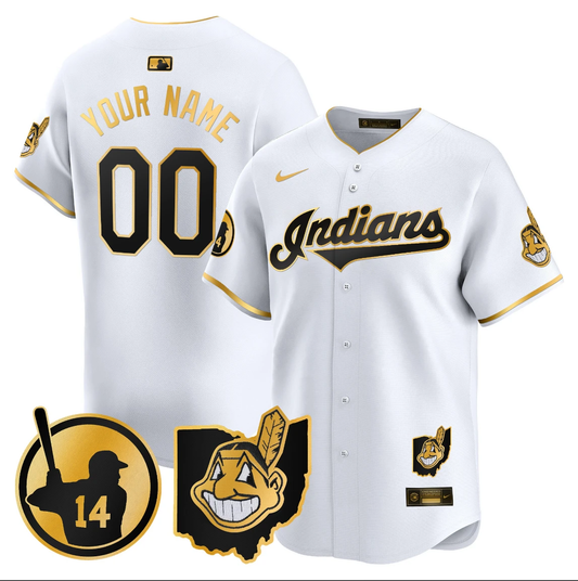 Custom Cleveland Indians Jersey Larry Doby Patch Vapor Premier Limited Stitched White Gold by My Store