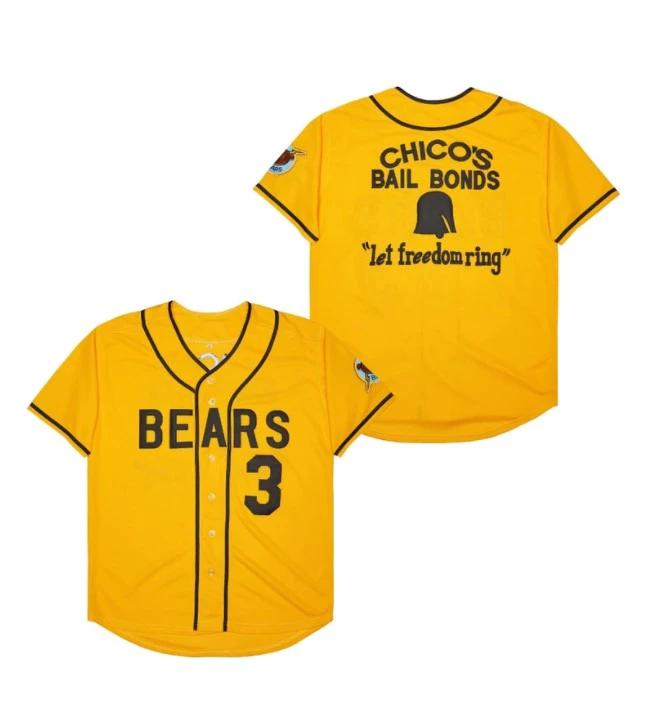 Chico Bail Bonds Bad News Bears Baseball Jersey Yellow by My Store