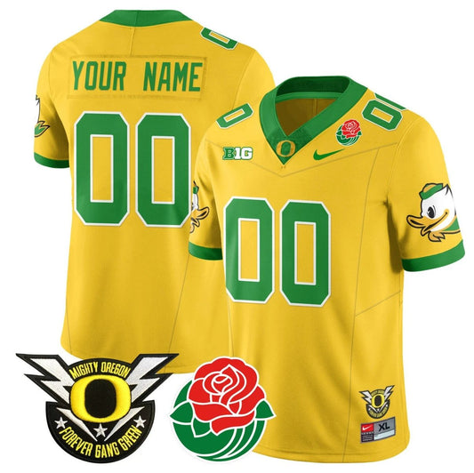 Custom Oregon Ducks Jersey Name, Number 2024 Rose Bowl Patch N1 Yellow by My Store