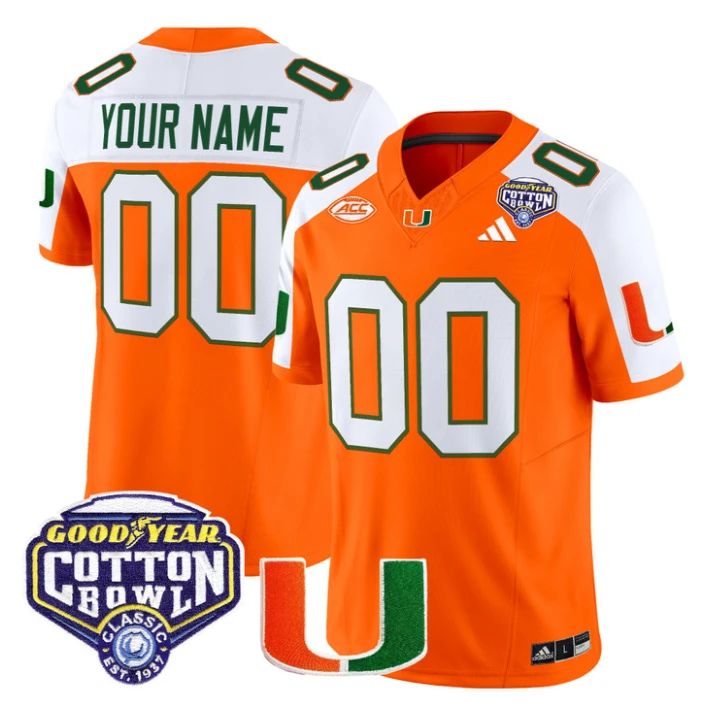 Custom Miami Hurricanes Jersey Name, Number 2025 Cotton Bowl Patch Stitched by My Store NCAA Football Jerseys