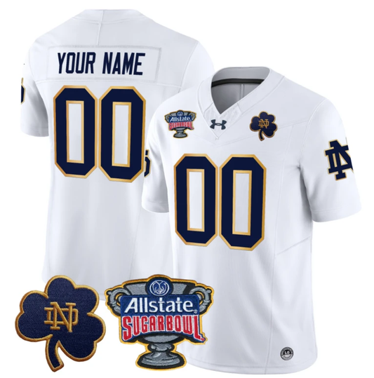 Custom Notre Dame Fighting Irish Jersey 2024 Sugar Bowl Patch Vapor White by NCAA Football Jersey