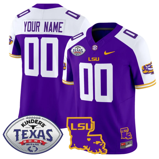 Custom LSU Tigers Jersey 2024 Texas Bowl Patch Football Stitched Purple Alternate by NCAA Football Jersey