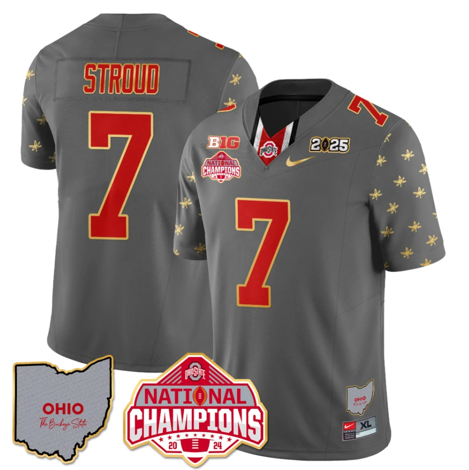 C J Stroud Jersey #7 Ohio State National Champions 2025 Patch Gray by My Store
