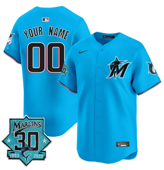 Custom Miami Marlins Jersey 30 Seasons Anniversary Patch Vapor Premier Limited Stitched Blue by My Store