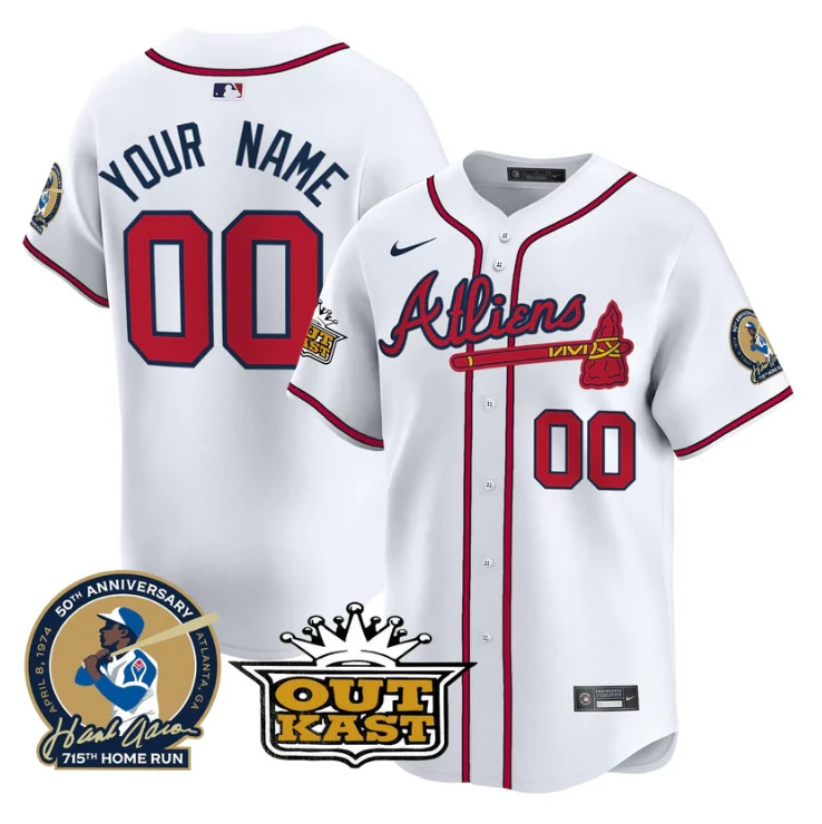 Custom Atlanta Braves Jersey Atliens Hank Aaron Patch Vapor Limited Stitched White by My Store