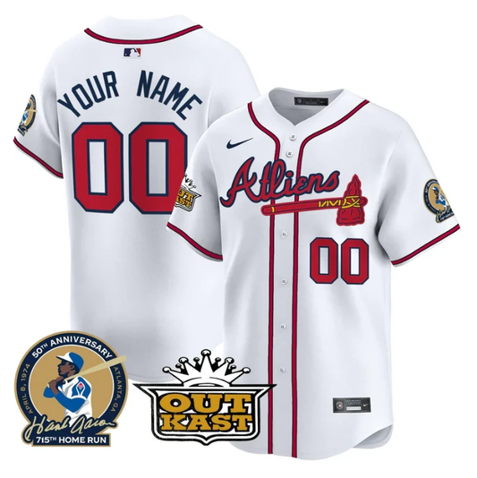 Custom Atlanta Braves Jersey Atliens Hank Aaron Patch Vapor Limited Stitched White by My Store