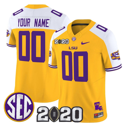Custom LSU Tigers Jersey Name, Number 2020 National Champions Stitched Gold Alter by My Store NCAA Football Jerseys
