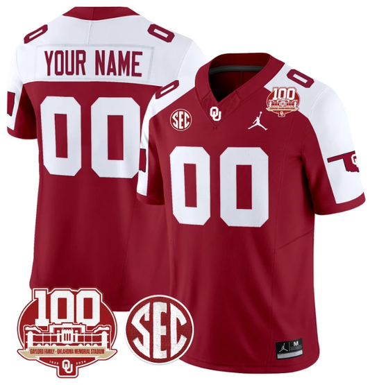 Custom Oklahoma Sooners Jersey Name and Number 100th Anniversary Patch Vapor Limited College Football Stitched Crimson Alternate by My Store