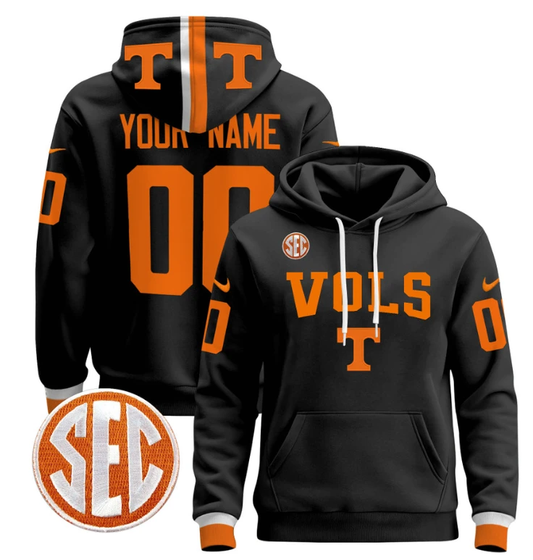 Custom Tennessee Vols Hoodie Name, Number 2024 Pullover V3 Stitched Black by Hoodie Pullover