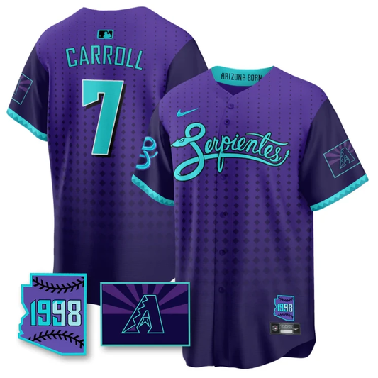 Corbin Carroll Jersey #7 Arizona Diamondbacks Serpientes City Connect Stitched Purple by My Store